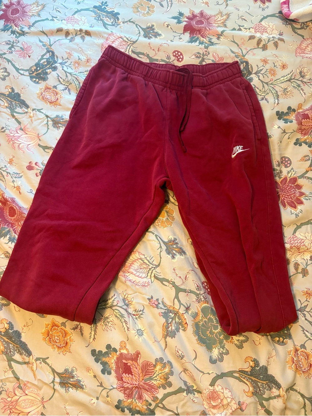 Nike Burgundy Fleece Joggers with White Logo